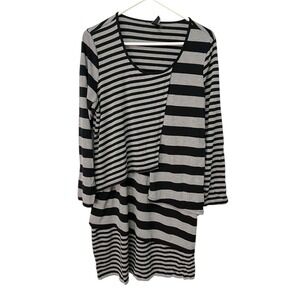 *Ravel Large Gray/Black Striped Knit Dress Casual Goth Stretch Poly Blend